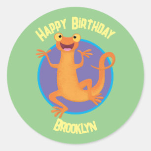 Cute happy orange dancing newt  classic round sticker