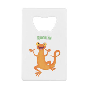 Cute happy orange dancing newt credit card bottle opener