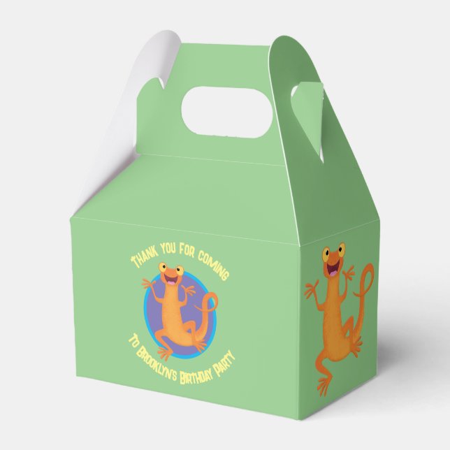 Cute happy orange dancing newt favor box (Front Side)