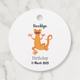 Cute happy orange dancing newt favour tags