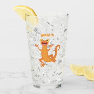 Cute happy orange dancing newt glass