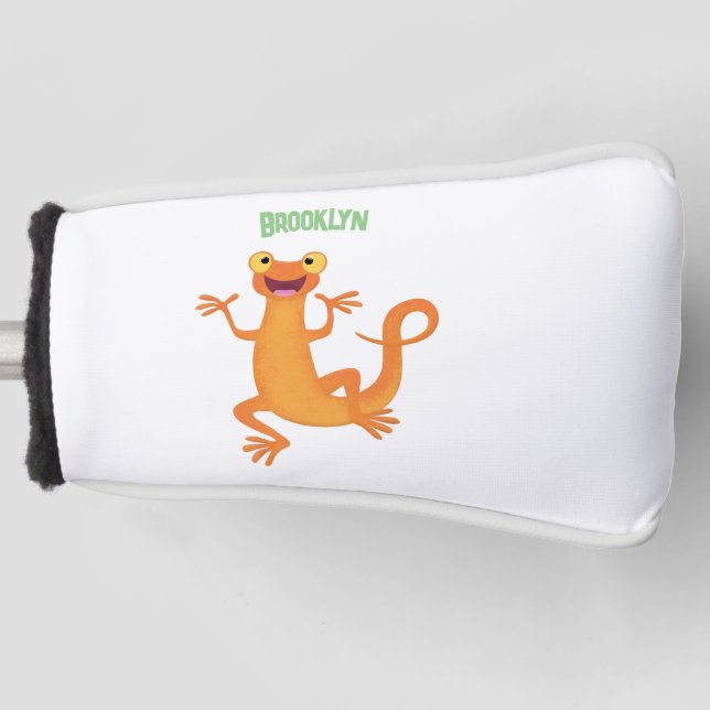 Cute happy orange dancing newt golf head cover (Front)