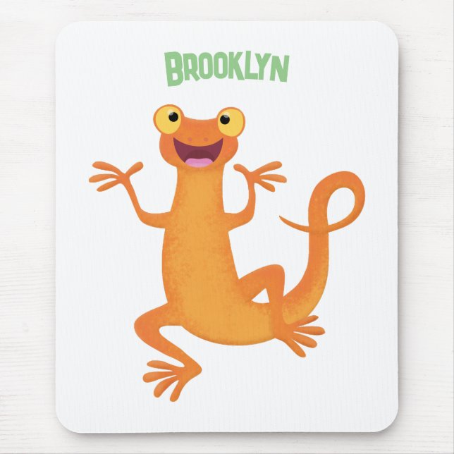 Cute happy orange dancing newt mouse pad (Front)