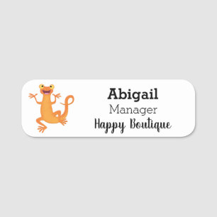 Cute happy orange dancing newt name tag