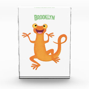 Cute happy orange dancing newt photo block