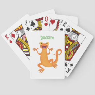 Cute happy orange dancing newt playing cards