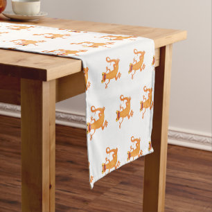 Cute happy orange dancing newt short table runner