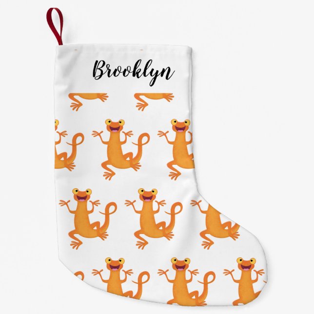 Cute happy orange dancing newt  small christmas stocking (Front)