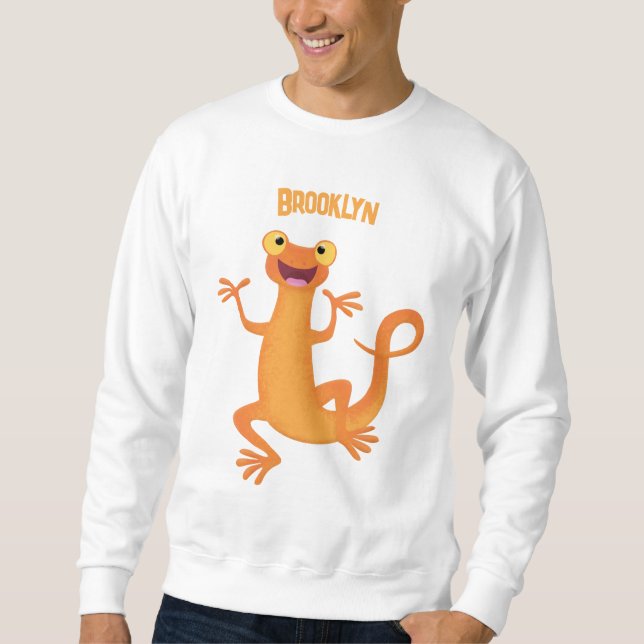 Cute happy orange dancing newt sweatshirt (Front)