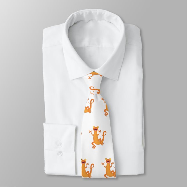 Cute happy orange dancing newt tie (Tied)