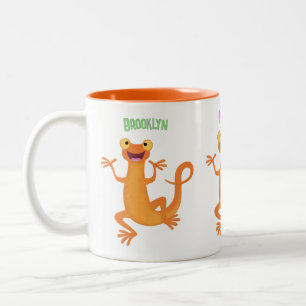 Cute happy orange dancing newt Two-Tone coffee mug