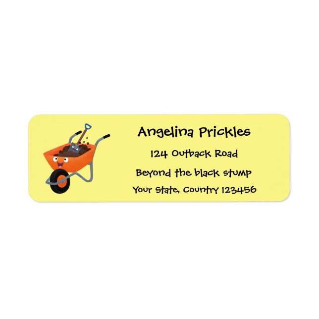 Cute happy orange wheelbarrow cartoon illustration (Front)