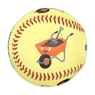 Cute happy orange wheelbarrow cartoon illustration baseball