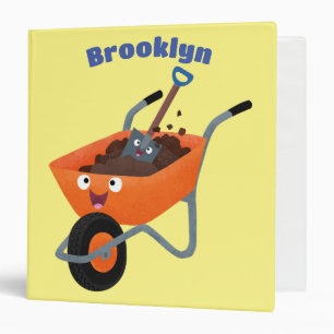 Cute happy orange wheelbarrow cartoon illustration binder
