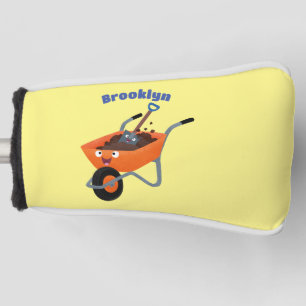 Cute happy orange wheelbarrow cartoon illustration golf head cover