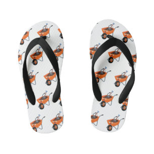 Cute happy orange wheelbarrow cartoon illustration kid's flip flops
