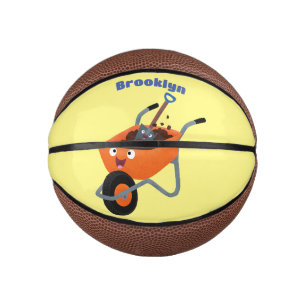 Cute happy orange wheelbarrow cartoon illustration mini basketball