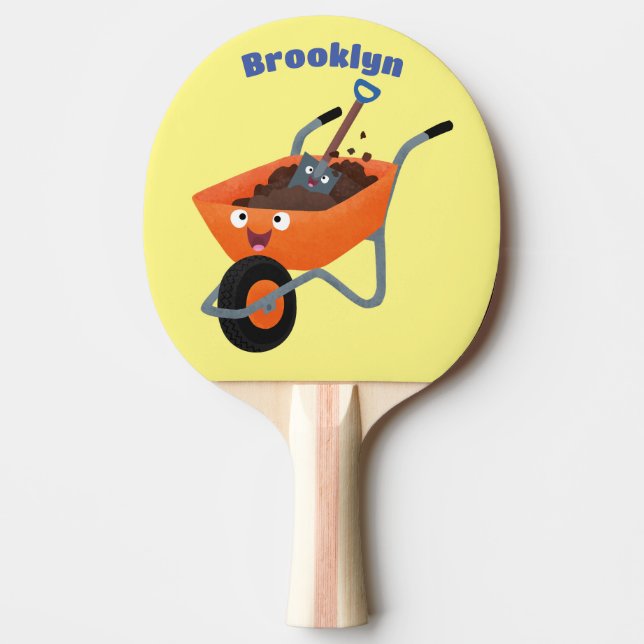 Cute happy orange wheelbarrow cartoon illustration ping pong paddle (Front)
