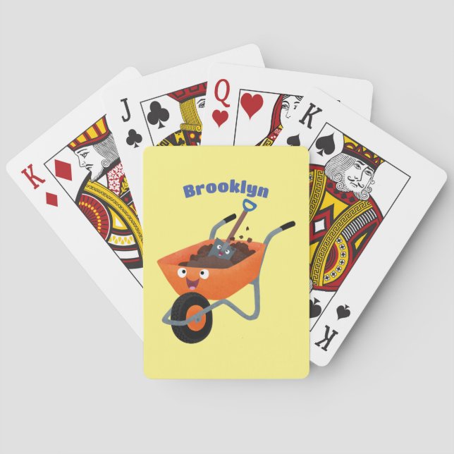 Cute happy orange wheelbarrow cartoon illustration playing cards (Back)