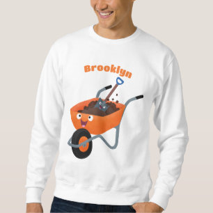 Cute happy orange wheelbarrow cartoon illustration sweatshirt