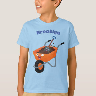 Cute happy orange wheelbarrow cartoon illustration T-Shirt