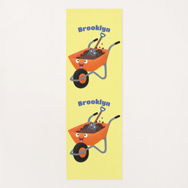 Cute happy orange wheelbarrow cartoon illustration yoga mat (Front)