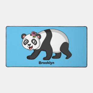 Cute happy panda bear with flower cartoon