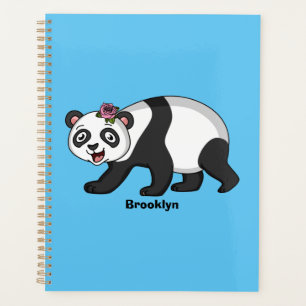 Cute happy panda bear with flower cartoon