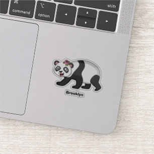 Cute happy panda bear with flower cartoon