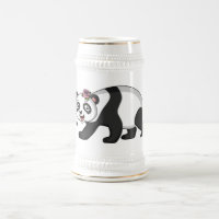 Cute happy panda bear with flower cartoon