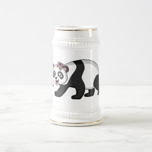 Cute happy panda bear with flower cartoon beer stein