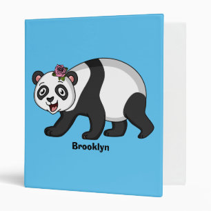 Cute happy panda bear with flower cartoon binder
