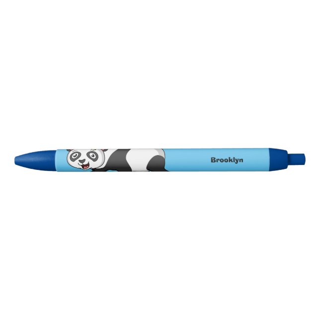 Cute happy panda bear with flower cartoon  black ink pen (Front)