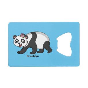 Cute happy panda bear with flower cartoon credit card bottle opener