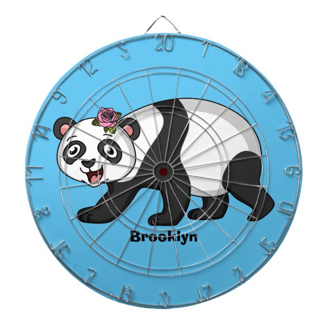 Cute happy panda bear with flower cartoon  dartboard (Front)