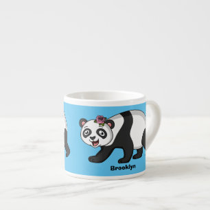Cute happy panda bear with flower cartoon espresso cup