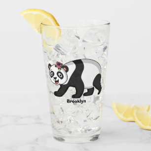 Cute happy panda bear with flower cartoon glass