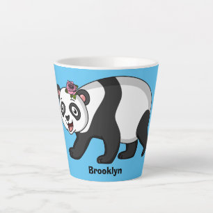 Cute happy panda bear with flower cartoon latte mug