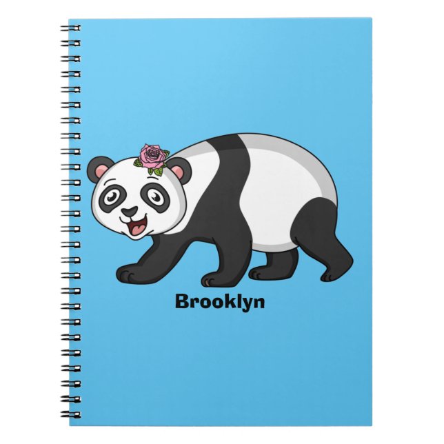 Cute happy panda bear with flower cartoon notebook (Front)