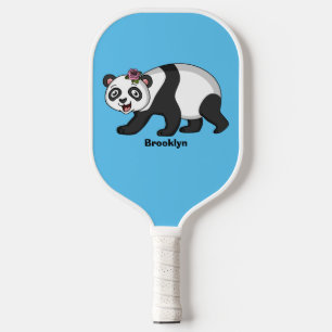 Cute happy panda bear with flower cartoon  pickleball paddle