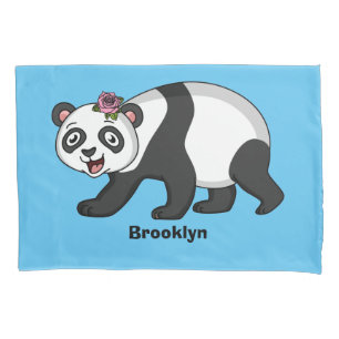 Cute happy panda bear with flower cartoon pillowcase