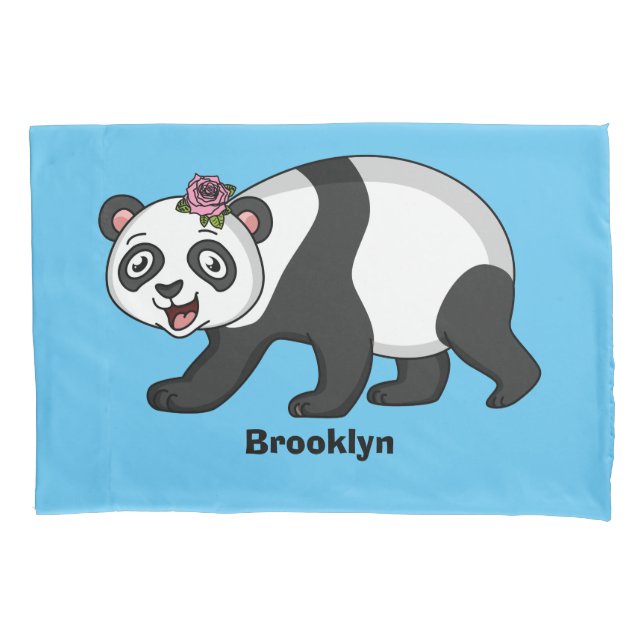 Cute happy panda bear with flower cartoon  pillowcase (Front)