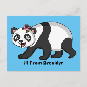 Cute happy panda bear with flower cartoon postcard