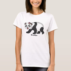 Cute happy panda bear with flower cartoon T-Shirt