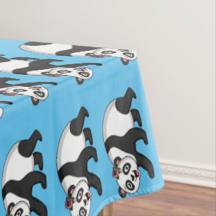 Cute happy panda bear with flower cartoon   tablecloth
