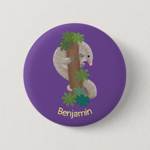 Cute happy pangolin anteater illustration 2 inch round button