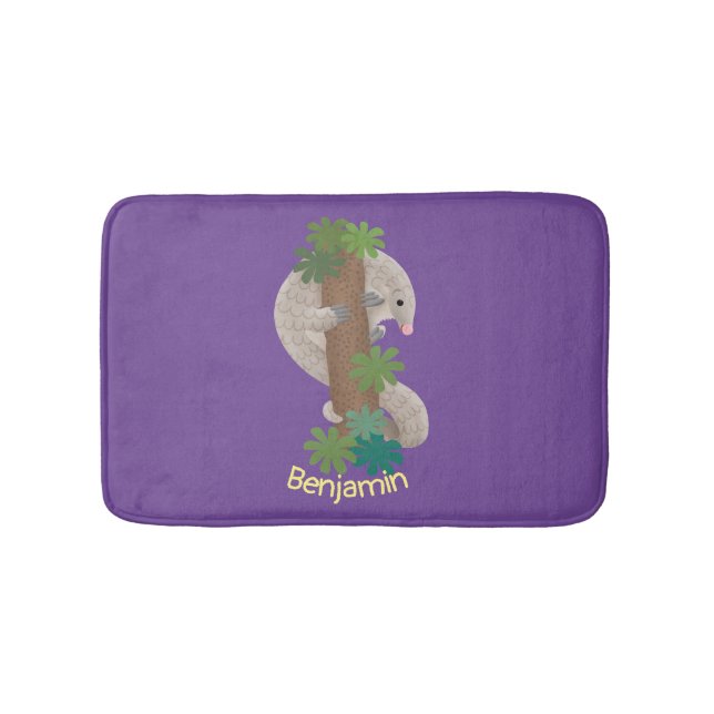 Cute happy pangolin anteater illustration bath mat (Front)