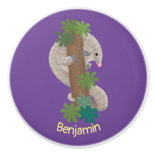 Cute happy pangolin anteater illustration ceramic knob