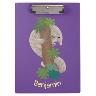 Cute happy pangolin anteater illustration clipboard
