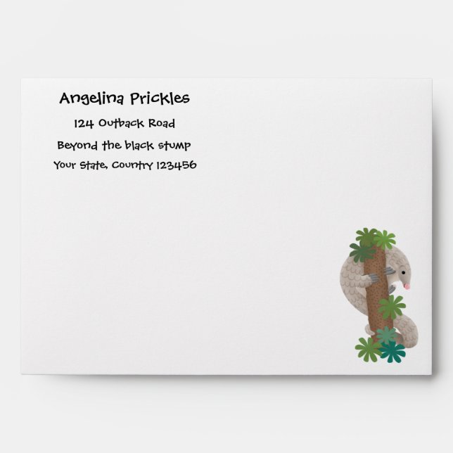 Cute happy pangolin anteater illustration envelope (Front)